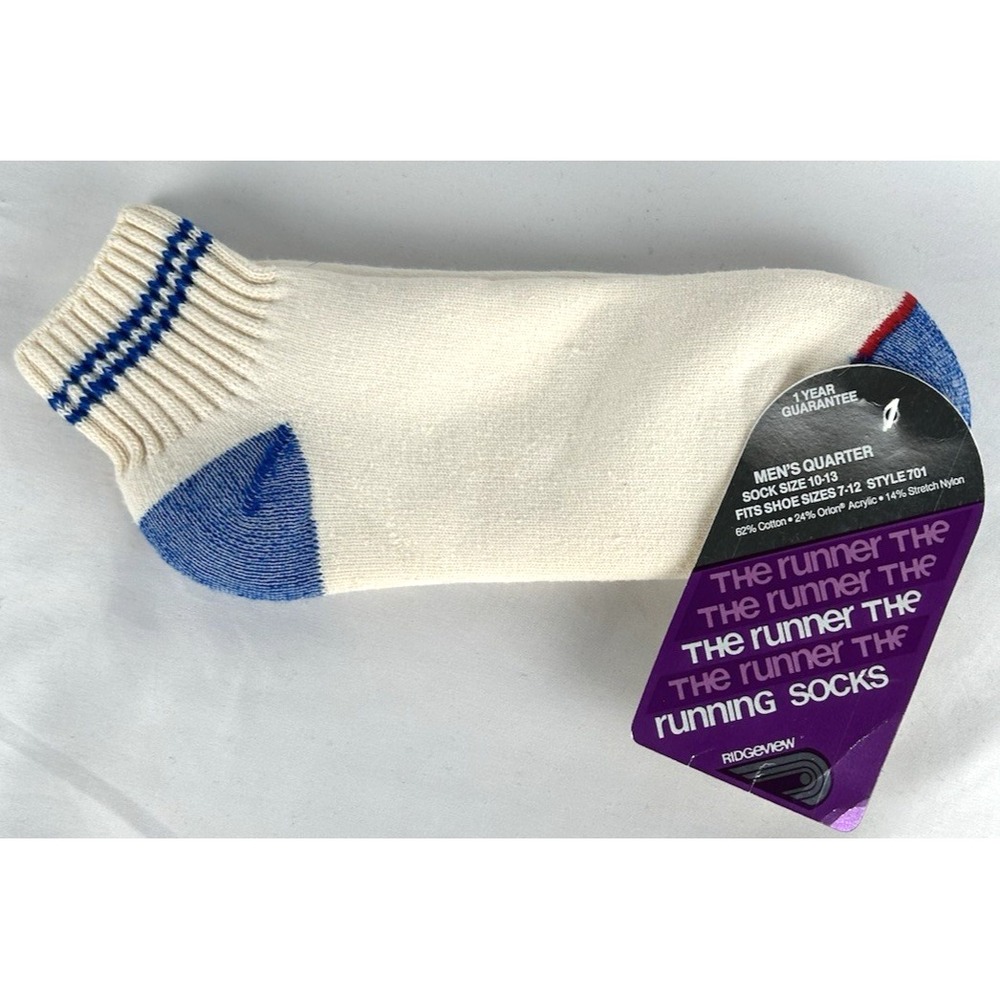 NEW Vtg Ridgeview The Runner Running Quarter Socks Mens 10-13 Blue White